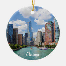 Chicago Illinois Skyline Foto Kerstmis Keramisch Ornament