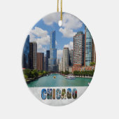 Chicago Illinois Skyline Foto Kerstmis Keramisch Ornament (Rechts)
