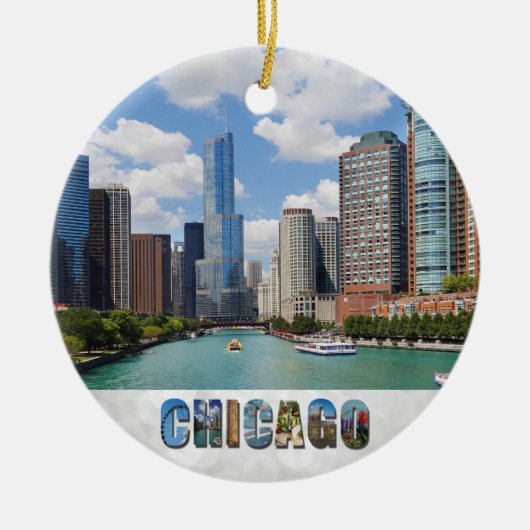 Chicago Illinois Skyline Foto Kerstmis Keramisch Ornament (Voorkant)