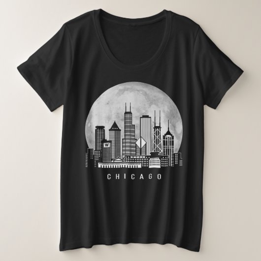 Chicago Illinois Skyline Full Moon Grote Maat T-shirt (Design voorkant)