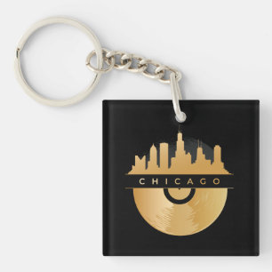 Chicago Illinois Skyline Golden Vinyl Chic Sleutelhanger