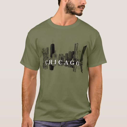 Chicago, Illinois skyline in zwart T-shirt (Voorkant)