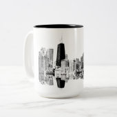 Chicago, Illinois skyline in zwart Tweekleurige Koffiemok (Voorkant links)