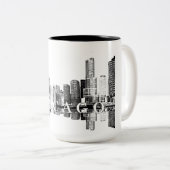 Chicago, Illinois skyline in zwart Tweekleurige Koffiemok (Voorkant rechts)