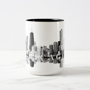 Chicago, Illinois skyline in zwart Tweekleurige Koffiemok