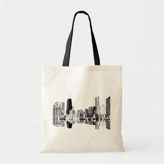 Chicago, Illinois skyline in zwarte inkt Tote Bag (Voorkant)