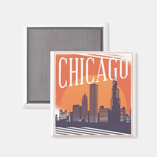 Chicago Illinois  Skyline Magneet (Voorkant / Achterkant)