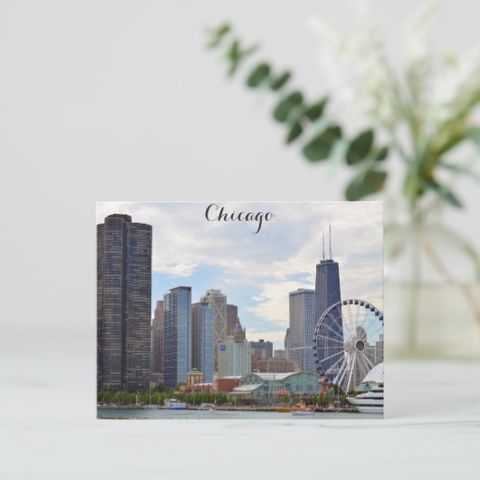 Chicago Illinois Skyline Navy Pier Photo Briefkaart (Staand voorkant)