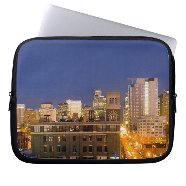 Chicago, Illinois, skyline-opname vanuit West Loop Laptop Sleeve (Voorkant)