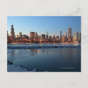 Chicago, Illinois skyline over een bevroren Lake Briefkaart