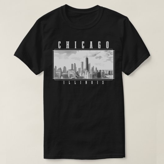 Chicago Illinois Skyline Pride Black & White Vinta T-shirt (Design voorkant)