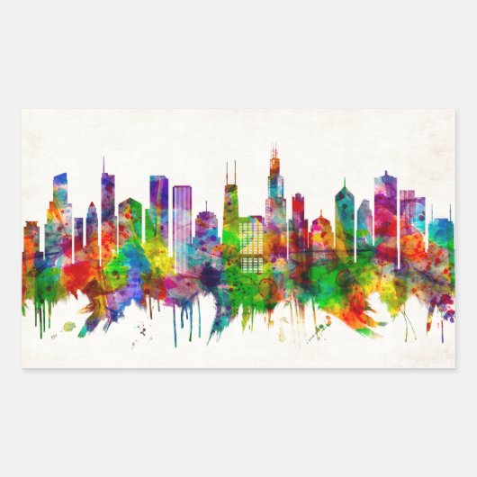 Chicago Illinois Skyline Rechthoekige Sticker (Voorkant)