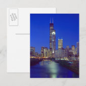Chicago, Illinois, Skyline 's nachts met Chicago Briefkaart (Voorkant / Achterkant)