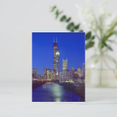Chicago, Illinois, Skyline 's nachts met Chicago Briefkaart (Staand voorkant)