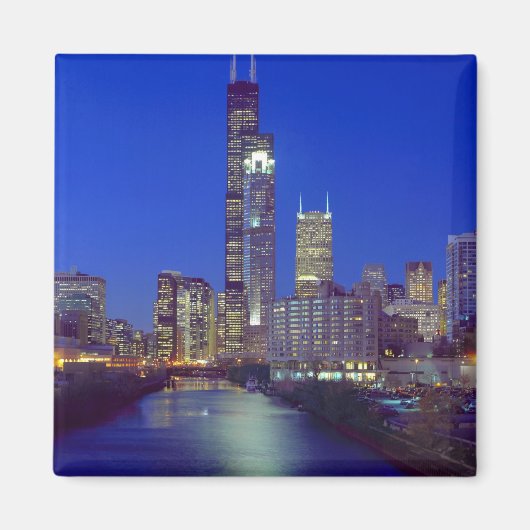 Chicago, Illinois, Skyline 's nachts met Chicago Magneet (Voorkant)