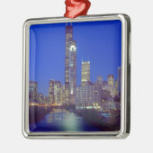 Chicago, Illinois, Skyline 's nachts met Chicago Metalen Ornament (Links)