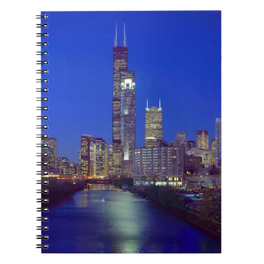 Chicago, Illinois, Skyline 's nachts met Chicago Notitieboek (Voorkant)