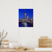 Chicago, Illinois, Skyline 's nachts met Chicago Poster (Keuken)