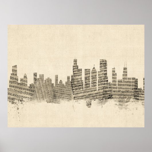 Chicago Illinois Skyline Sheet Music Cityscape Poster (Voorkant)