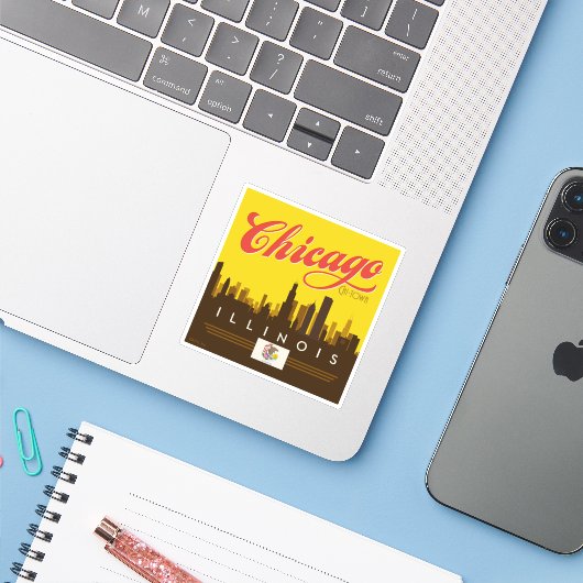 Chicago Illinois Skyline Sticker (Laptop met iPhone)
