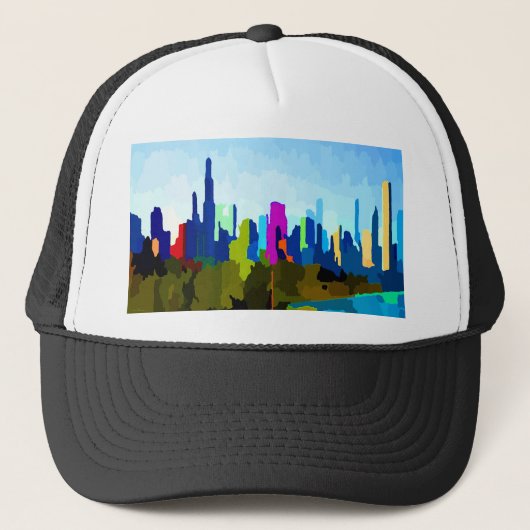 Chicago Illinois Skyline van Jon Baran Trucker Pet (Voorkant)