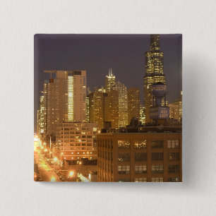 Chicago, Illinois, Skyline van West Loop bij Vierkante Button 5,1 Cm