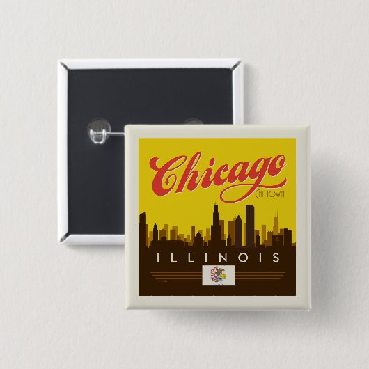 Chicago Illinois Skyline Vierkante Button 5,1 Cm (Voorkant /achterkant)