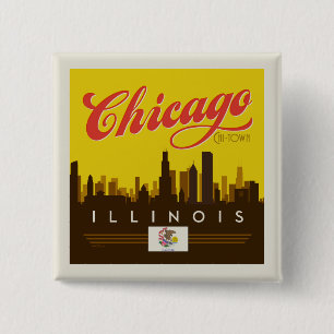 Chicago Illinois Skyline Vierkante Button 5,1 Cm