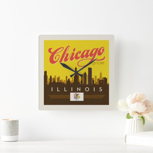 Chicago Illinois Skyline Vierkante Klok (Huis)