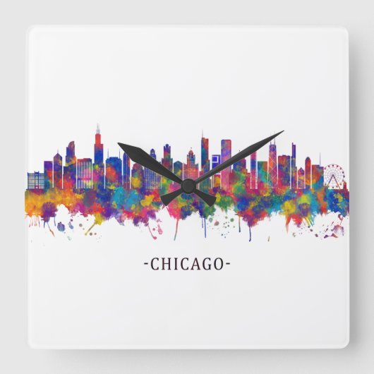 Chicago Illinois Skyline Vierkante Klok (Voorkant)