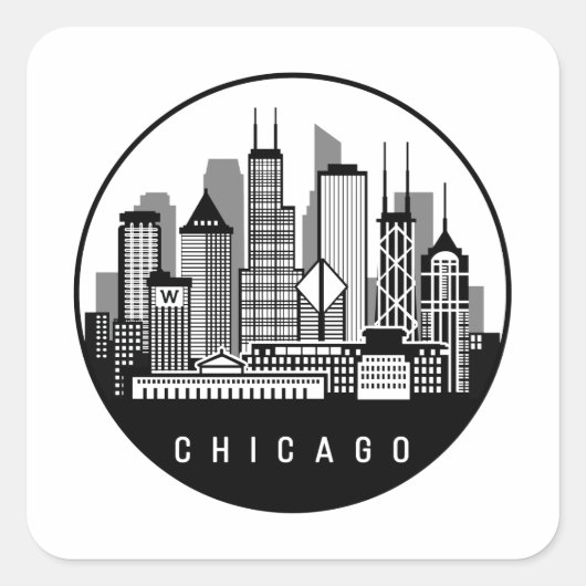 Chicago Illinois Skyline Vierkante Sticker (Voorkant)