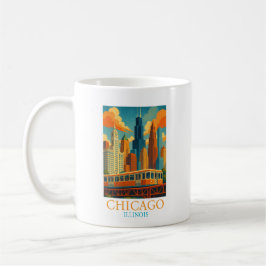Chicago Illinois Skyline Vintage Art Travel Koffiemok
