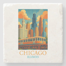 Chicago Illinois Skyline Vintage Art Travel