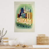 Chicago Illinois Skyline Vintage Travel Poster (Keuken)