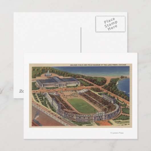 Chicago, Illinois, Soldaten Field en Field Briefkaart (Voorkant / Achterkant)
