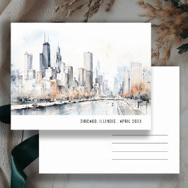 Chicago Illinois Stad Landschap Aquarel Reizen Briefkaart