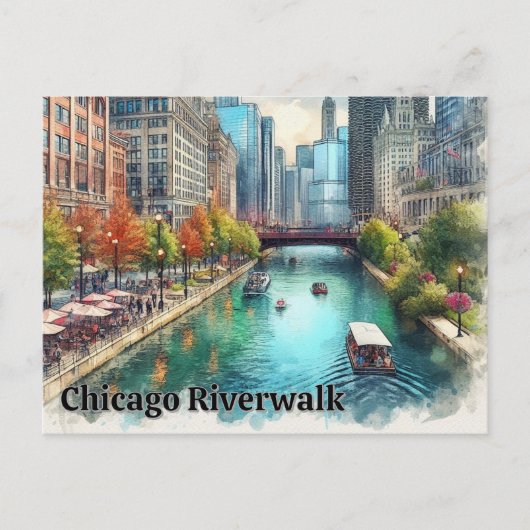 Chicago Illinois Stad Rivier Ansichtkaart Briefkaart (Voorkant)