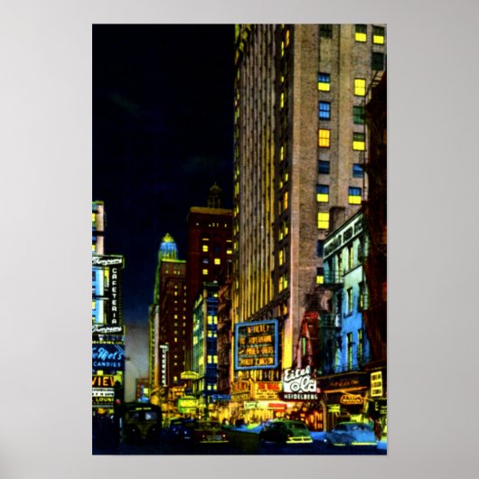 Chicago Illinois Street Uitzicht bij Night Poster (Voorkant)