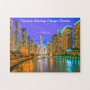 Chicago Illinois Streetscape. Jigzaag Puzzle Legpuzzel