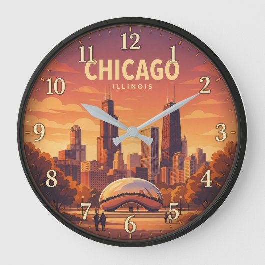 Chicago Illinois Sunset Skyline Grote Klok (Voorkant)