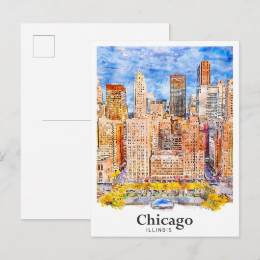 Chicago Illinois Travel Waterverf met de hand gete Briefkaart (Voorkant / Achterkant)