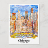 Chicago Illinois Travel Waterverf met de hand gete Briefkaart (Voorkant)