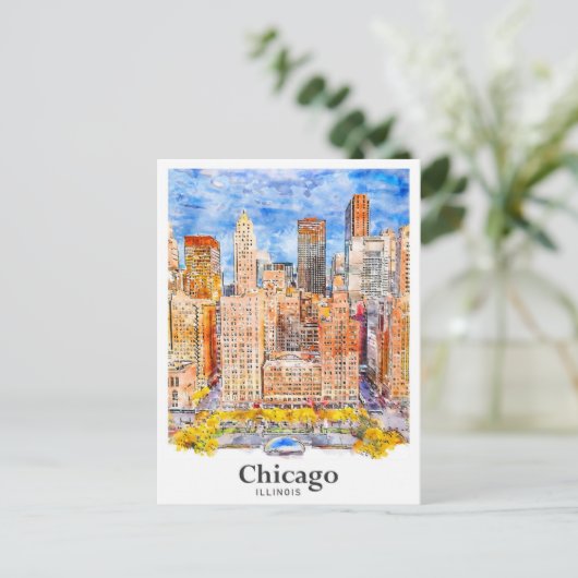 Chicago Illinois Travel Waterverf met de hand gete Briefkaart (Staand voorkant)