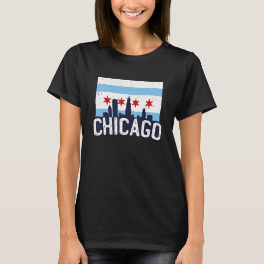 Chicago Illinois USA City Skyline Silhouette Outli T-shirt (Voorkant)