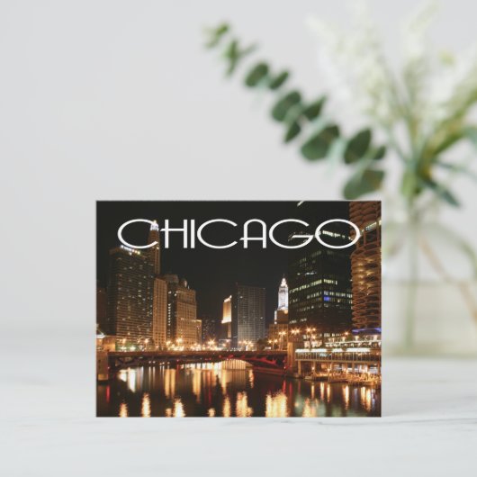 Chicago Illinois USA - Night Chicago Skyline Briefkaart (Staand voorkant)