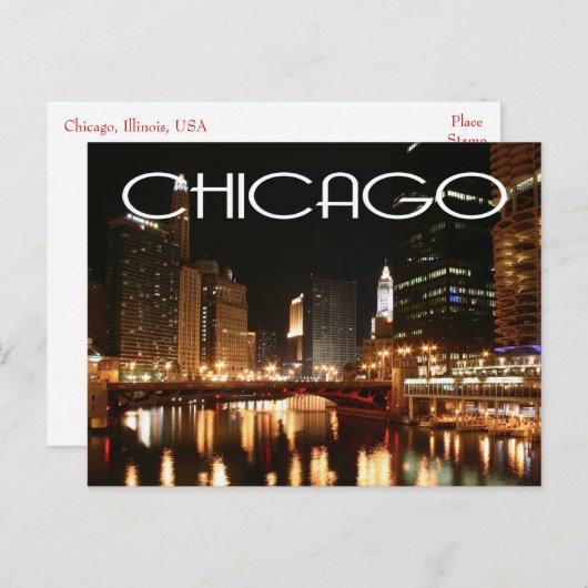 Chicago Illinois USA - Night Chicago Skyline Briefkaart (Voorkant / Achterkant)