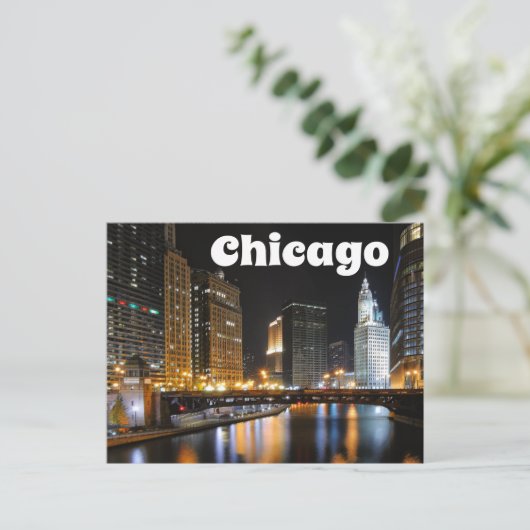 Chicago Illinois USA - Night Chicago Skyline Briefkaart (Staand voorkant)