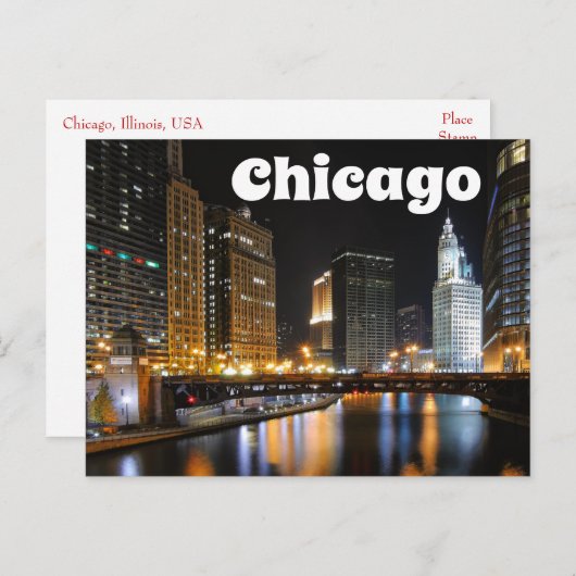 Chicago Illinois USA - Night Chicago Skyline Briefkaart (Voorkant / Achterkant)