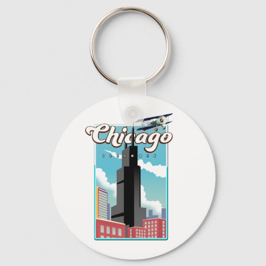 Chicago Illinois USA reisposter Magneet Sleutelhanger (Voorkant)