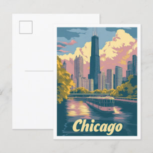 Chicago Illinois USA Vintage Travel Illustratie Briefkaart